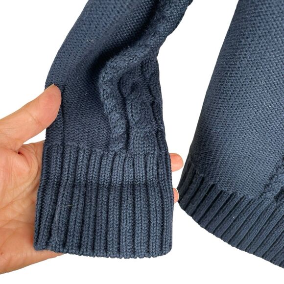 L.L.Bean Medium Navy Blue Cable Knit Zip-up Sweater Women's M Heavyweight Cozy - Picture 5 of 11